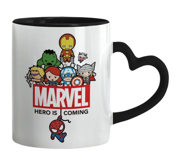 MARVEL — Mug heart black handle, ceramic, 330ml