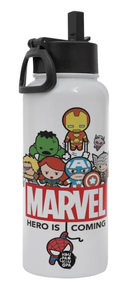 MARVEL — Metal mug thermo White with Straw and Spout Lid (Stainless steel), double wall, 950ml