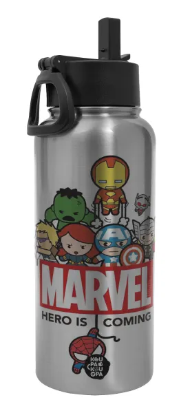 MARVEL — Metal mug thermo Silver with Straw and Spout Lid (Stainless steel), double wall, 950ml