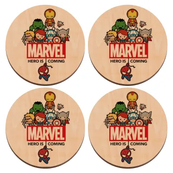 MARVEL, ΣΕΤ x4 Σουβέρ ξύλινα στρογγυλά plywood (9cm)