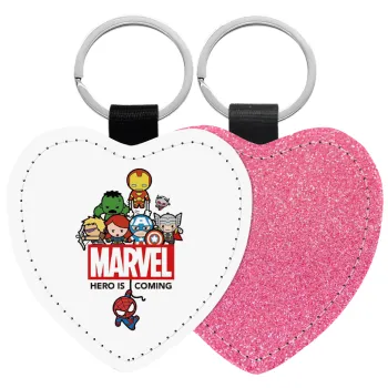 MARVEL, Μπρελόκ PU δερμάτινο glitter καρδιά ΡΟΖ