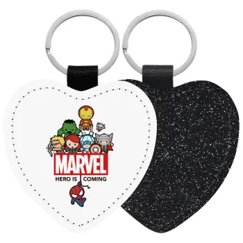 MARVEL, Μπρελόκ PU δερμάτινο glitter καρδιά ΜΑΥΡΟ