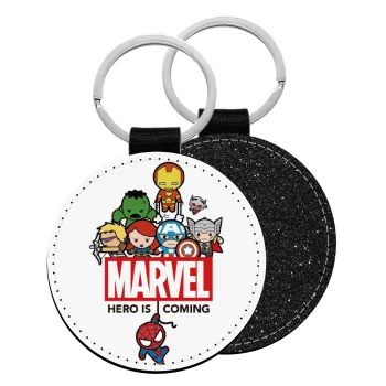 MARVEL, Μπρελόκ Δερματίνη, στρογγυλό ΜΑΥΡΟ (5cm)