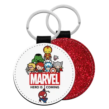 MARVEL, Μπρελόκ Δερματίνη, στρογγυλό ΚΟΚΚΙΝΟ (5cm)