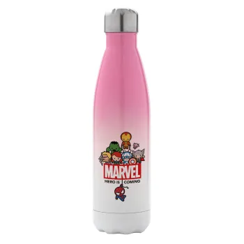 MARVEL, Μεταλλικό παγούρι θερμός Ροζ/Λευκό (Stainless steel), διπλού τοιχώματος, 500ml