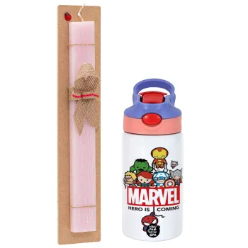 MARVEL, Πασχαλινή Λαμπάδα με Παιδικό παγούρι θερμό, ανοξείδωτο, με καλαμάκι ασφαλείας, ροζ/μωβ (350ml) & κερί αρωματικό πλακέ (30cm) (ΡΟΖ)
