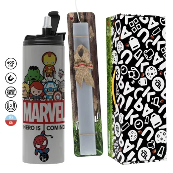 MARVEL, Πασχαλινή Λαμπάδα με Travel Tumbler θερμό (600ml, BPA free) & κερί αρωματικό πλακέ (30cm) (ΓΚΡΙ)