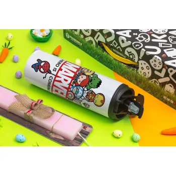 MARVEL, Πασχαλινή Λαμπάδα με Travel Tumbler θερμό με διπλό καπάκι (600ml, BPA free) & κερί αρωματικό πλακέ (30cm) (ΡΟΖ)