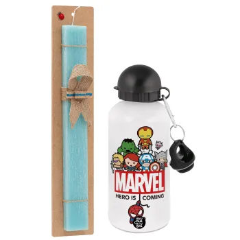 MARVEL, Πασχαλινή Λαμπάδα με παγούρι μεταλλικό αλουμινίου (500ml) & λαμπάδα αρωματική πλακέ (30cm) (ΤΙΡΚΟΥΑΖ)