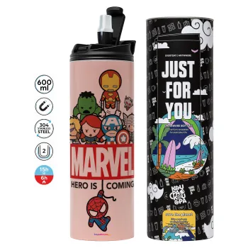 MARVEL, Tumbler ποτήρι θερμό ΡΟΖ από ανοξείδωτο ατσάλι 600ml