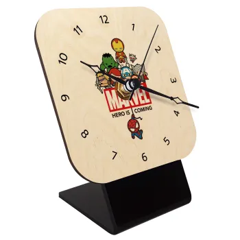 MARVEL, Quartz Table clock in natural wood (10cm)