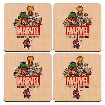 MARVEL, ΣΕΤ x4 Σουβέρ ξύλινα τετράγωνα plywood (9cm)