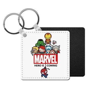 MARVEL, Μπρελόκ Δερματίνη, τετράγωνο ΜΑΥΡΟ (5x5cm)