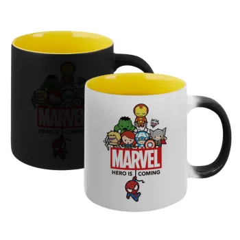 MARVEL, Κούπα Μαγική εσωτερικό κίτρινη, κεραμική 330ml που αλλάζει χρώμα με το ζεστό ρόφημα