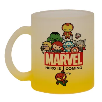 MARVEL, Κούπα γυάλινη δίχρωμη με βάση το κίτρινο ματ, 330ml