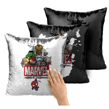 MARVEL, Μαξιλάρι καναπέ Μαγικό Μαύρο με πούλιες 40x40cm περιέχεται το γέμισμα