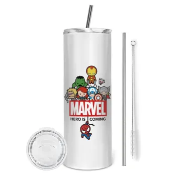 MARVEL, Tumbler ποτήρι θερμό από ανοξείδωτο ατσάλι 600ml, με μεταλλικό καλαμάκι & βούρτσα καθαρισμού