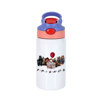 Halloween Friends, Children's hot water bottle, stainless steel, with safety straw, pink/purple (350ml)