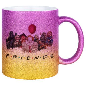 Halloween Friends, Κούπα Χρυσή/Ροζ Glitter, κεραμική, 330ml