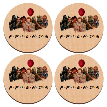Halloween Friends, ΣΕΤ x4 Σουβέρ ξύλινα στρογγυλά plywood (9cm)