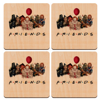 Halloween Friends, ΣΕΤ x4 Σουβέρ ξύλινα τετράγωνα plywood (9cm)