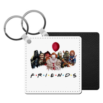 Halloween Friends, Μπρελόκ Δερματίνη, τετράγωνο ΜΑΥΡΟ (5x5cm)