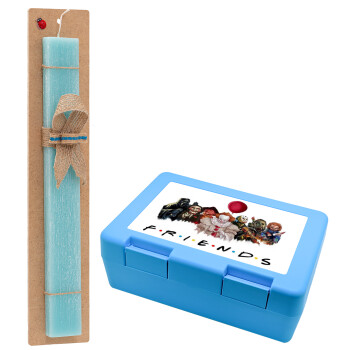 Halloween Friends, Πασχαλινή Λαμπάδα με παιδικό δοχείο κολατσιού ΓΑΛΑΖΙΟ & κερί αρωματικό πλακέ (30cm) (ΤΙΡΚΟΥΑΖ)