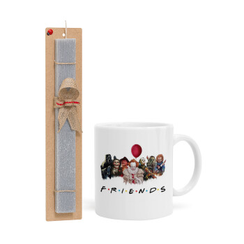 Halloween Friends, Easter Set, Ceramic Cup (330ml) & Easter aromatic flat candle (30cm) (GRAY)