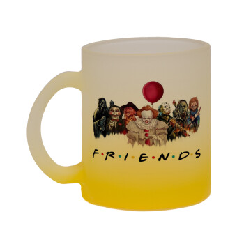 Halloween Friends, Κούπα γυάλινη δίχρωμη με βάση το κίτρινο ματ, 330ml