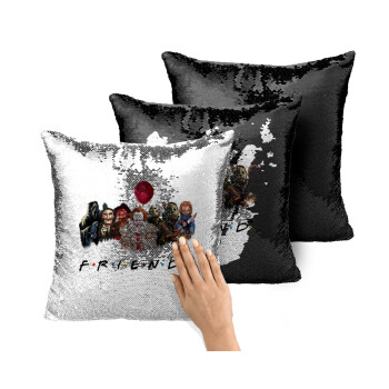 Halloween Friends, Μαξιλάρι καναπέ Μαγικό Μαύρο με πούλιες 40x40cm περιέχεται το γέμισμα