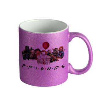 Halloween Friends, Κούπα Μωβ Glitter που γυαλίζει, κεραμική, 330ml
