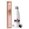 Easter Set, metallic stainless steel water bottle (750ml) & scented flat Easter candle (30cm) (PINK)
