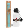 Easter Set, metallic aluminum water bottle (500ml) & scented flat candle (30cm) (TURQUOISE)