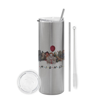 Halloween Friends, Eco friendly stainless steel Silver tumbler 600ml, with metal straw & cleaning brush