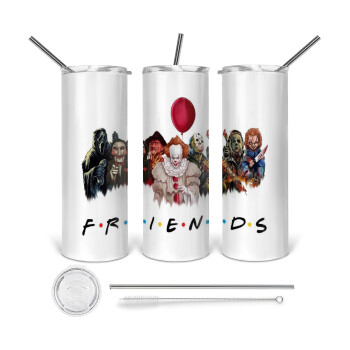 Halloween Friends, Tumbler stainless steel 600ml, with metal straw & cleaning brush