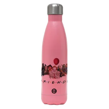 Halloween Friends, Μεταλλικό παγούρι θερμός Ροζ Ματ (Stainless steel), διπλού τοιχώματος, 500ml