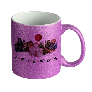 Halloween Friends, Κούπα Μωβ Glitter που γυαλίζει, κεραμική, 330ml