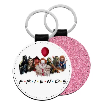 Halloween Friends, Μπρελόκ Δερματίνη, στρογγυλό ΡΟΖ (5cm)