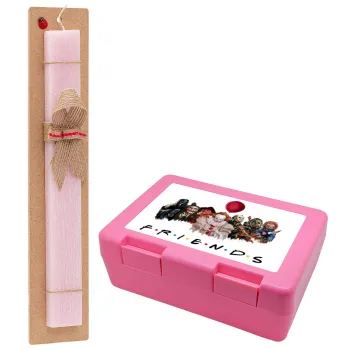 Halloween Friends, Easter Set, children's snack container PINK & scented flat Easter candle (30cm) (PINK)