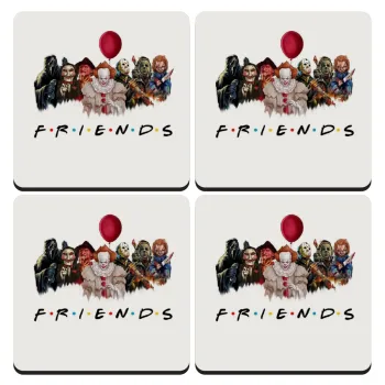 Halloween Friends, ΣΕΤ 4 Σουβέρ ξύλινα τετράγωνα (9cm)