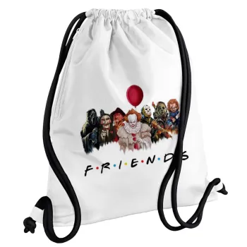 Halloween Friends, Backpack pouch GYMBAG white, with pocket (40x48cm) & thick cords