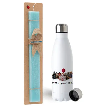 Halloween Friends, Easter Set, metallic stainless steel water bottle (750ml) & aromatic flat Easter candle (30cm) (TURQUOISE)
