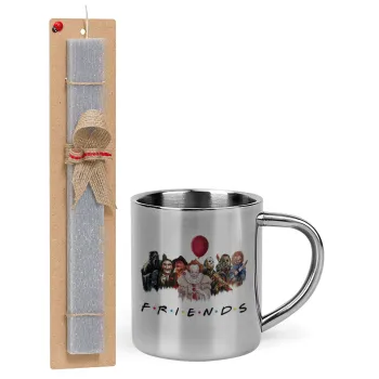 Halloween Friends, Easter Set, metallic thermal cup (300ml) & Easter aromatic flat candle (30cm) (GRAY)