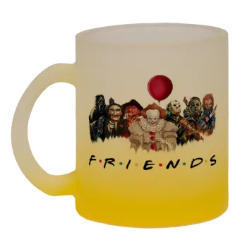 Halloween Friends, Κούπα γυάλινη δίχρωμη με βάση το κίτρινο ματ, 330ml