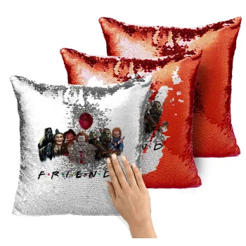 Halloween Friends, Μαξιλάρι καναπέ Μαγικό Κόκκινο με πούλιες 40x40cm περιέχεται το γέμισμα