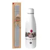 Easter Set, metallic stainless thermos bottle (500ml) & scented flat Easter candle (30cm) (GRAY)