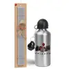 Easter Set, metallic silver aluminum water bottle (500ml) & aromatic flat Easter candle (30cm) (GRAY)