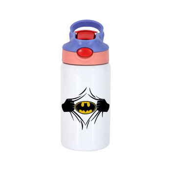 Hero batman, Παιδικό παγούρι θερμό, ανοξείδωτο, με καλαμάκι ασφαλείας, ροζ/μωβ (350ml)