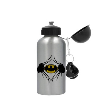 Hero batman, Μεταλλικό παγούρι νερού, Ασημένιο, αλουμινίου 500ml