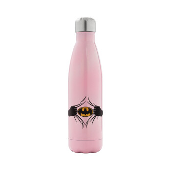 Hero batman, Μεταλλικό παγούρι θερμός Ροζ Ιριδίζον (Stainless steel), διπλού τοιχώματος, 500ml